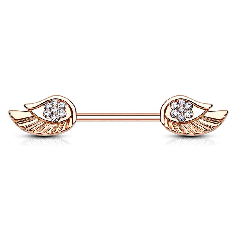 Rose Gold Plated Surgical Steel CZ Paved Angel Wing Nipple Ring - Pierced Universe