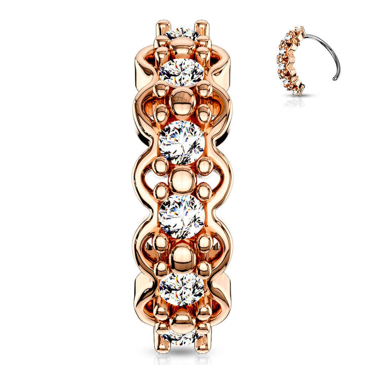 Rose Gold Plated Surgical Steel Easy Bend Multi Use Filigree White CZ Hoop - Pierced Universe