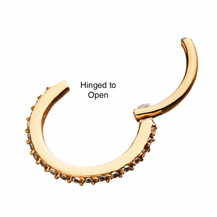 Rose Gold Plated Surgical Steel Easy Hinged CZ Pave Clicker Hoop - Pierced Universe