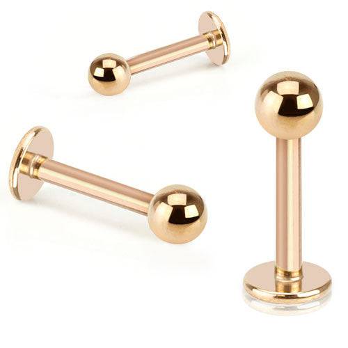Rose Gold Plated Surgical Steel Flat Back Ball Monroe Labret Tragus Ring - Pierced Universe