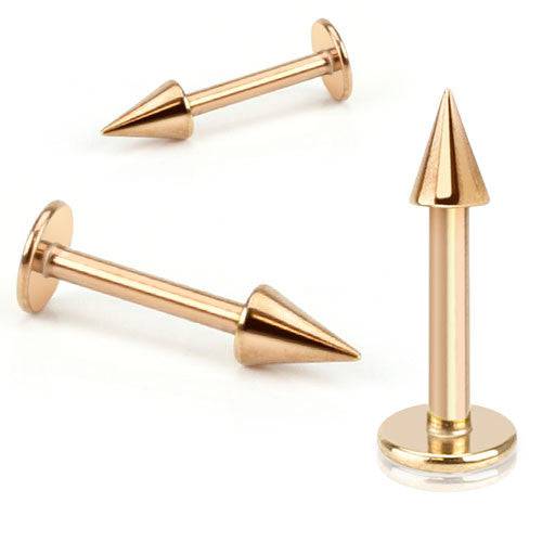Rose Gold Plated Surgical Steel Flat Back Spike Monroe Labret Tragus Ring - Pierced Universe