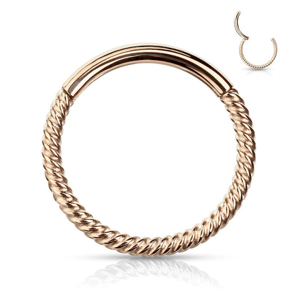 Rose Gold Plated Surgical Steel Multi Use Braided Twisted Hinged Hoop Ring Clicker Rose Gold Plated Surgical Steel Multi Use Braided Twisted Hinged Hoop Ring Clicker