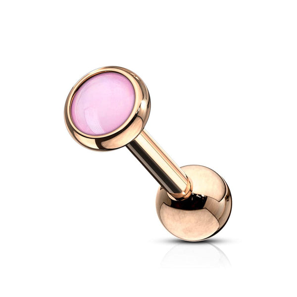 Rose Gold Plated Surgical Steel Pink Stone Ball Back Cartilage Ring Barbell - Pierced Universe
