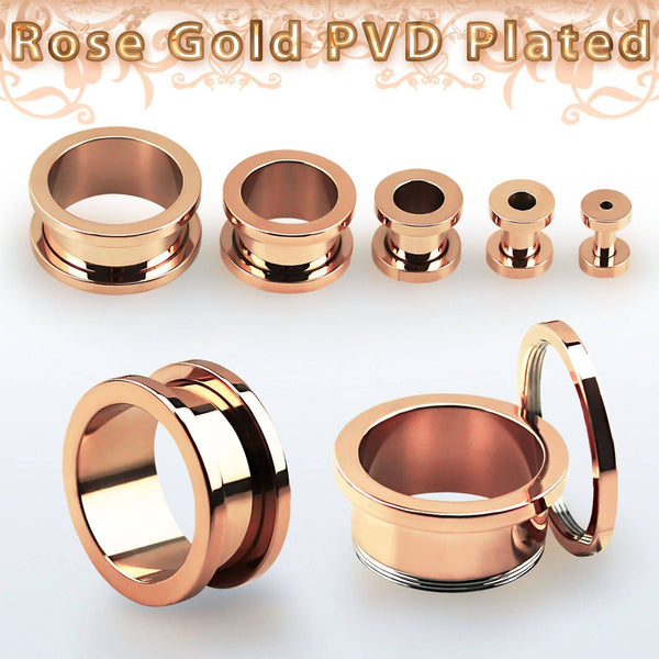 Rose Gold Plated Surgical Steel Screw Back Ear Tunnels - Pierced Universe