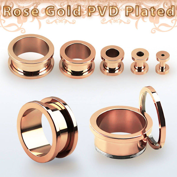 Rose Gold Plated Surgical Steel Screw Back Ear Tunnels Rose Gold Plated Surgical Steel Screw Back Ear Tunnels