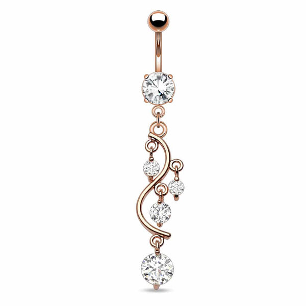Rose Gold Plated Surgical Steel Vine Dangling Belly Ring - Pierced Universe
