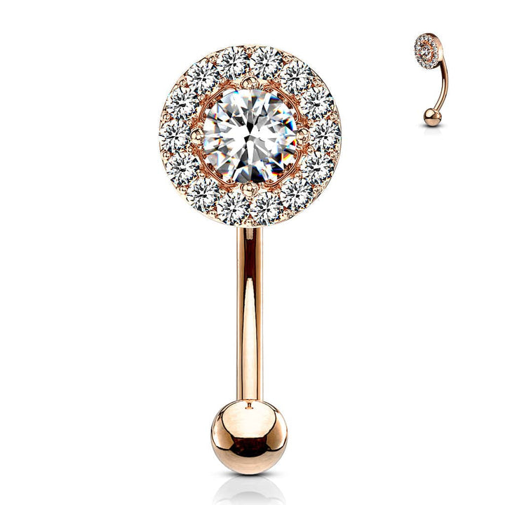 Rose Gold Plated Surgical Steel White CZ Gem Cluster Curved Barbell - Pierced Universe