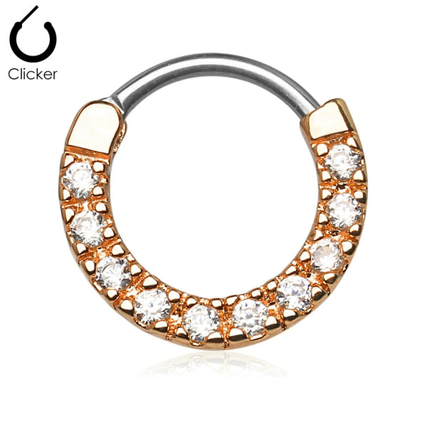 Rose Gold Plated Surgical Steel White CZ Gem Septum Ring Clicker Hoop - Pierced Universe