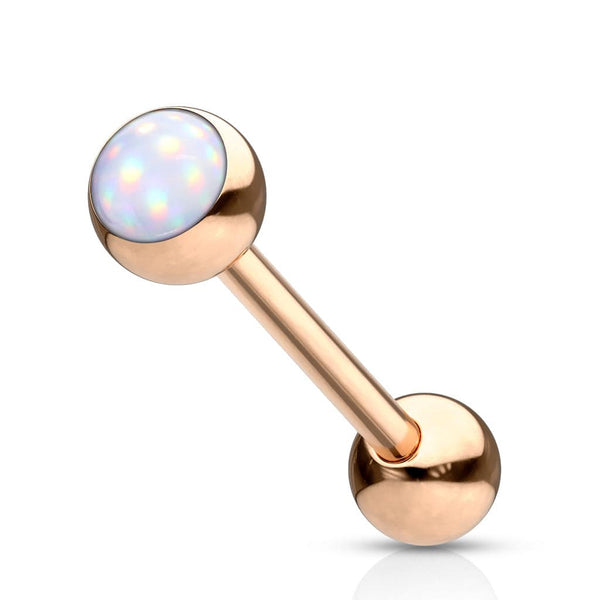 Rose Gold Plated Surgical Steel White Gem Tongue Ring Straight Barbell - Pierced Universe