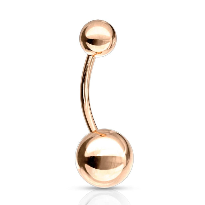 Rose Gold PVD 316L Surgical Steel Double Ball Basic Belly Ring - Pierced Universe