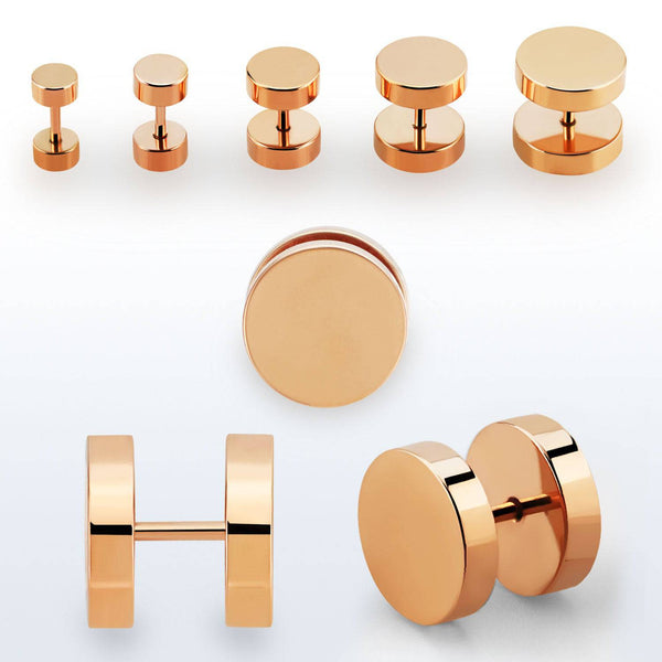 Rose Gold Screw On Fake Plug Earrings Rose Gold Screw On Fake Plug Earrings
