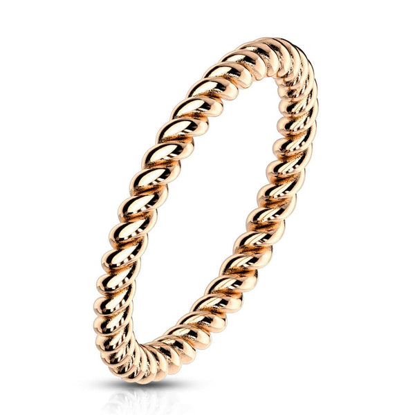 Rose Gold Stainless Steel Braided Twisted Rope Stackable Ring - Pierced Universe