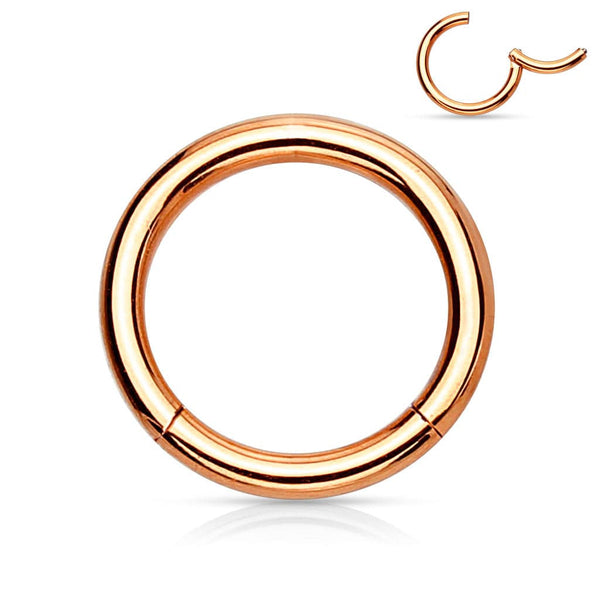 Rose Gold Surgical Steel Hinged Clicker CBR Helix Tragus Cartilage Septum Hoop Ring - Pierced Universe