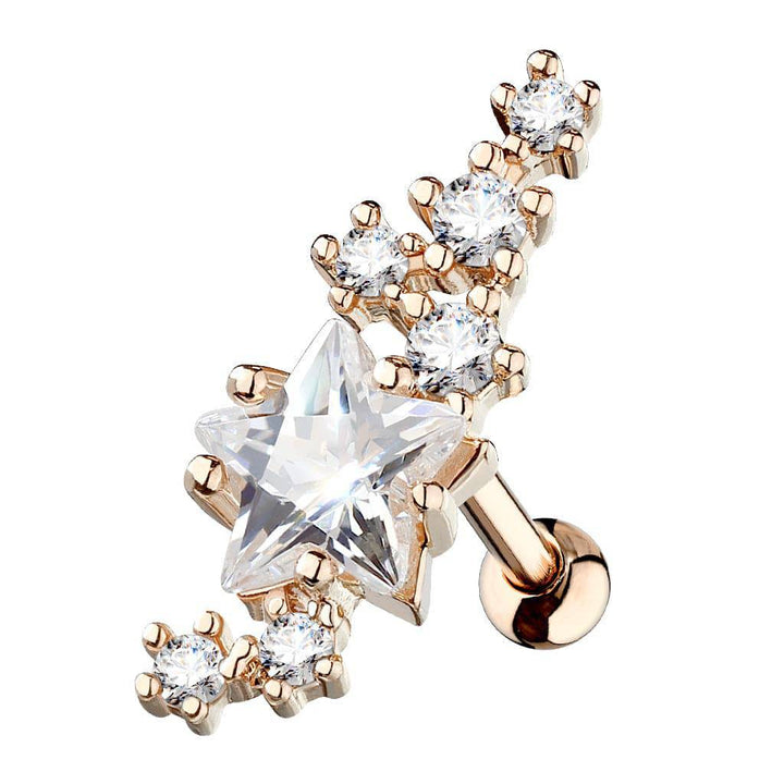 Rose Gold Surgical Steel Star CZ Crystal Helix Barbell - Pierced Universe