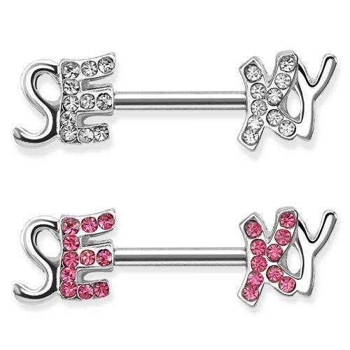 "Sexy" CZ Encrusted Nipple Ring 316L Surgical Steel Barbell - Pierced Universe
