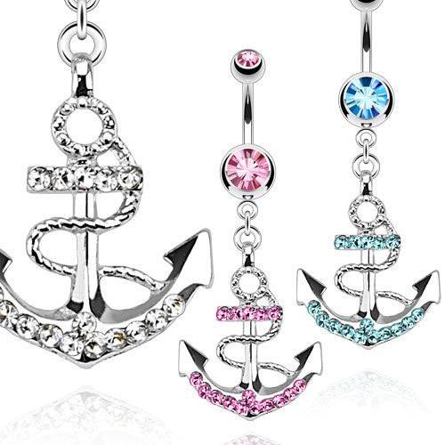 Ship Nautical Anchor CZ Gem Belly Button Navel Ring - Pierced Universe