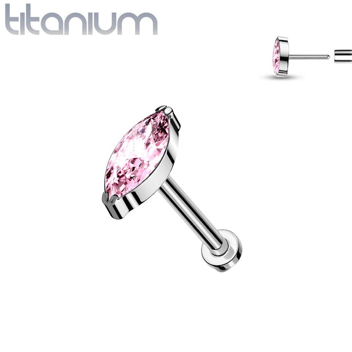 Implant Grade Titanium Threadless Push In Labret Pink Marquise CZ Stud - Pierced Universe