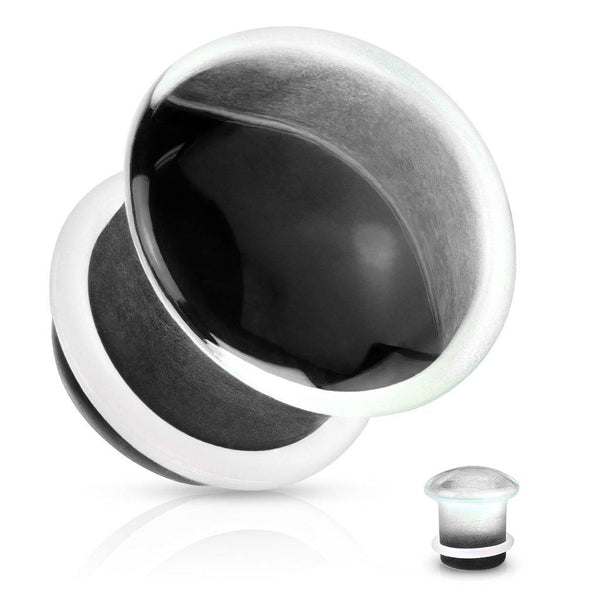 Single Flared Black Glass Ear Plug w. Clear O-Ring - Pierced Universe
