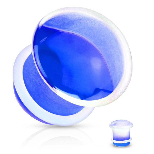 Single Flared Blue Glass Ear Plug w. Clear O-Ring - Pierced Universe