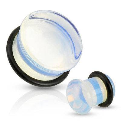 Single Flared Blue Opaque Opalite Semi Precious Dome Organic Stone Ear Spacers Gauges Plugs - Pierced Universe