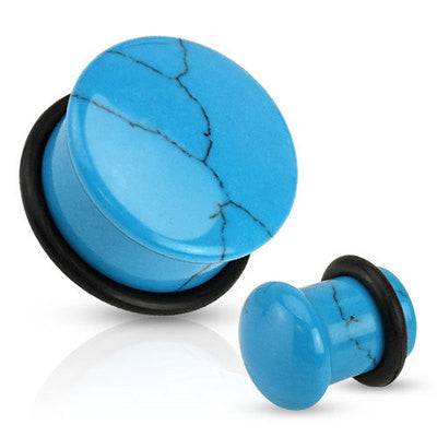 Single Flared Blue Turquoise Semi Precious Dome Organic Stone Ear Spacers Gauges Plugs - Pierced Universe
