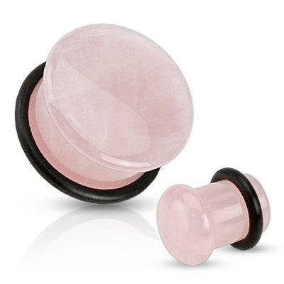 Single Flared Rose Quartz Semi Precious Dome Organic Stone Ear Spacers Gauges Plugs - Pierced Universe
