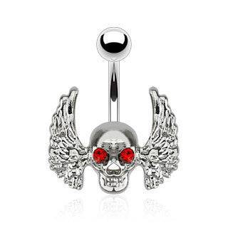 Skull with Red Eyes and Wings Belly Button Ring - Pierced Universe