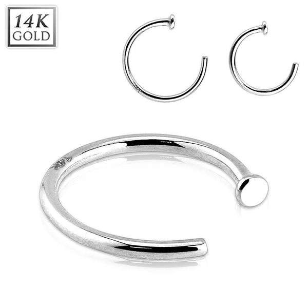 Solid 14KT White Gold Nose Ring Hoop with Stopper - Pierced Universe
