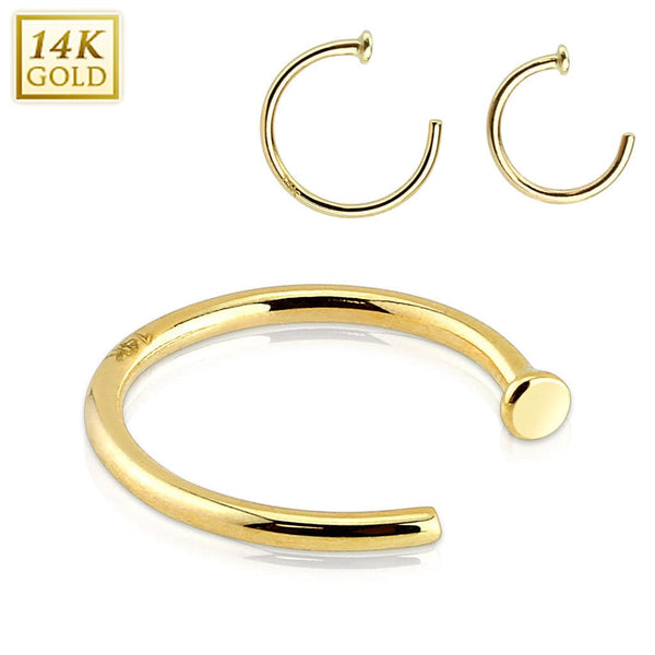 Solid 14KT Yellow Gold Nose Ring Hoop with Stopper - Pierced Universe
