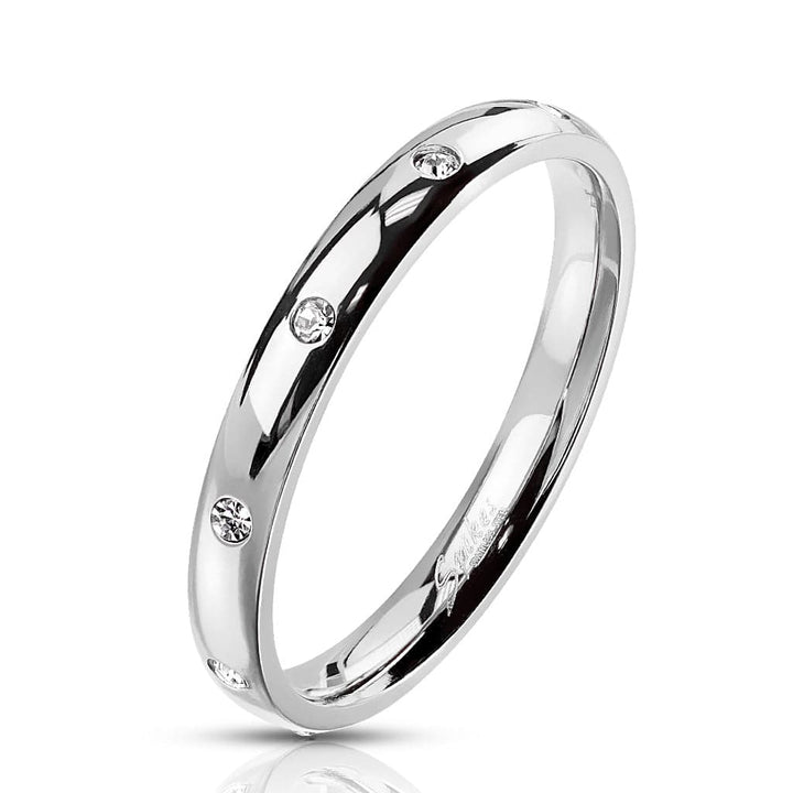Stainless Steel Flush White CZ Dome Ring - Pierced Universe