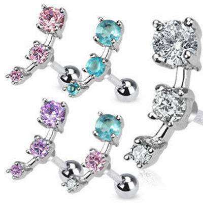 Surgical Steel 3 Consecutive Small to Large CZ Gem Droplet Cartilage Helix Ring - Pierced Universe