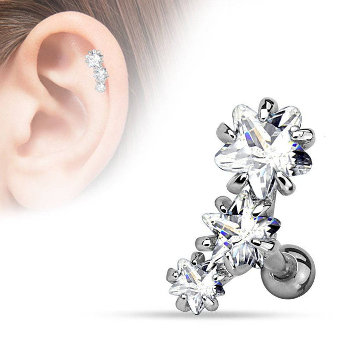 Surgical Steel 3 Consecutive Star Ear Cartilage Helix Barbell - Pierced Universe