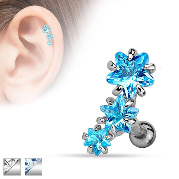 Surgical Steel 3 Consecutive Star Ear Cartilage Helix Barbell - Pierced Universe