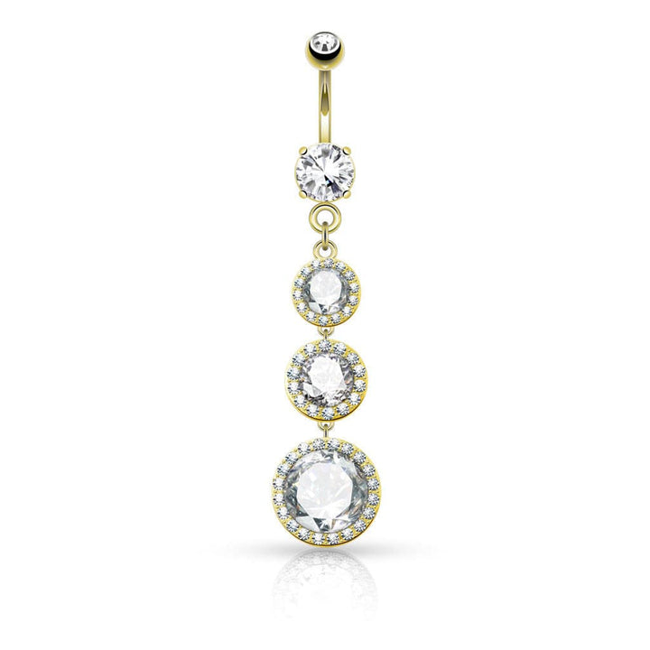 Surgical Steel 3 Layer Large CZ Drop CZ Dangle Belly Button Ring - Pierced Universe