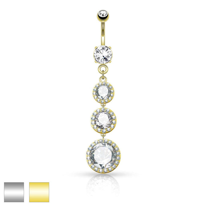 Surgical Steel 3 Layer Large CZ Drop CZ Dangle Belly Button Ring - Pierced Universe