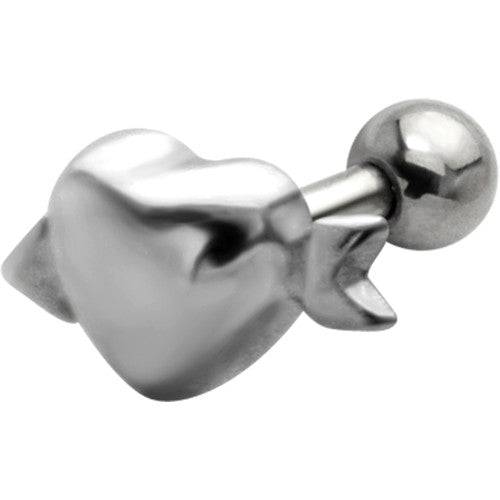 Surgical Steel Ball Back Barbell with Bow and Arrow Heart Cartilage Helix Ring - Pierced Universe