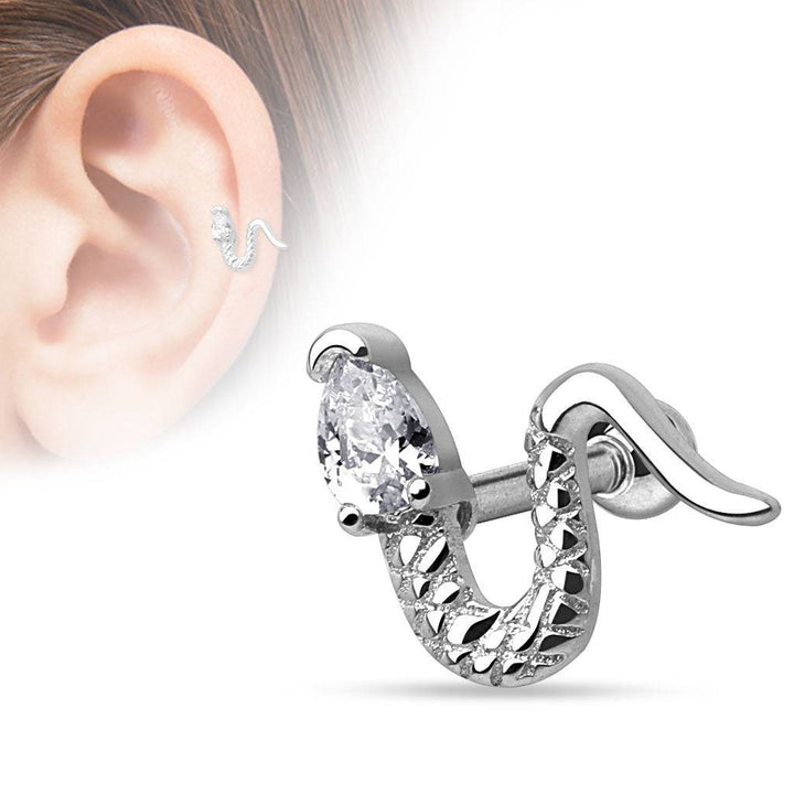 Surgical Steel Ball Back White Gem Snake Helix Barbell Ring - Pierced Universe