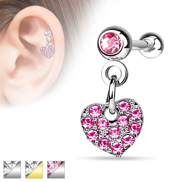 Surgical Steel Barbell with Dangling Heart Ear Cartilage Helix Stud Ring - Pierced Universe