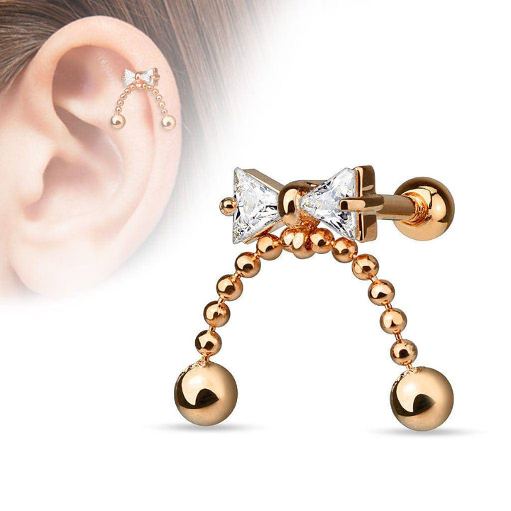 Surgical Steel Beaded Dangle Ribbon Ball Back Cartilage Ring - Pierced Universe