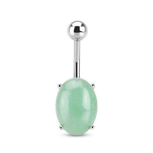 Surgical Steel Belly Button Navel Ring Bar with Amazonite Semi Precious Oval Stone - Pierced Universe