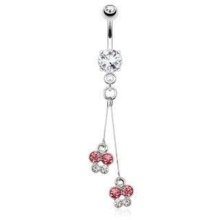 Surgical Steel Belly Button Navel Ring Bar with Dangling 2 Butterfly CZ on Wire - Pierced Universe