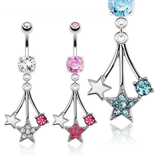 Surgical Steel Belly Button Navel Ring with Cluster of Stars Dangle - Pierced Universe