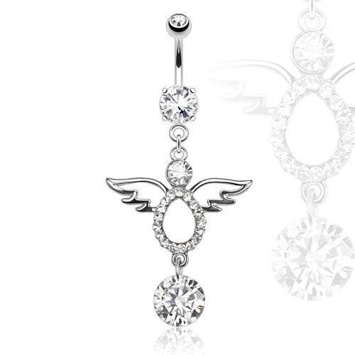 316L Surgical Steel Triple Heart with Teardrop CZ Dangle Belly Ring
