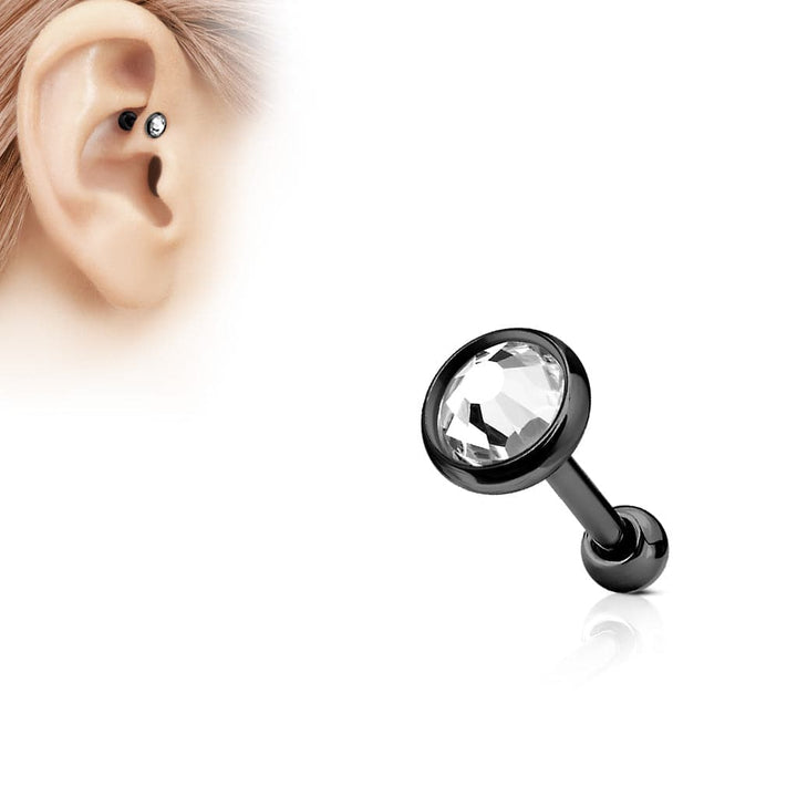 Surgical Steel Black IP White Gem Disk Ear Cartilage Barbell - Pierced Universe