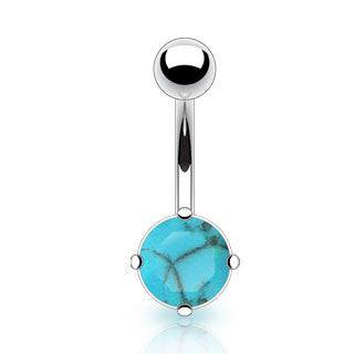 Surgical Steel Blue Turquoise Stone Prong Set Belly Button Ring - Pierced Universe