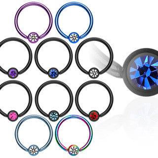 Surgical Steel Captive Bead Ring Hoop with Gem Ball - Pierced Universe