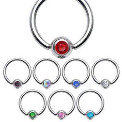 Surgical Steel CBR Captive Bead Ring Hoop with CZ Gem Cartilage Ring - Pierced Universe
