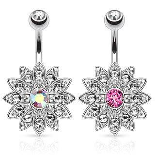 Surgical Steel Clear Paved CZ Flower with Center Stone - Pierced Universe