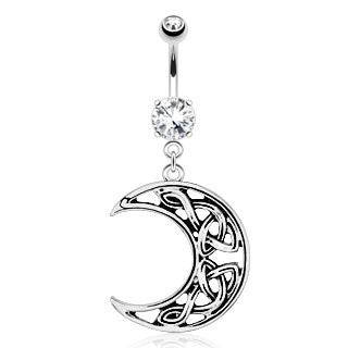 Surgical Steel Crescent Moon Dangling Belly Button Navel Ring - Pierced Universe