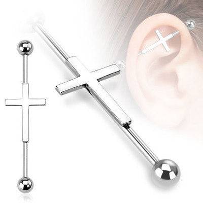Surgical Steel Cross Straight Barbell Industrial Bar - Pierced Universe